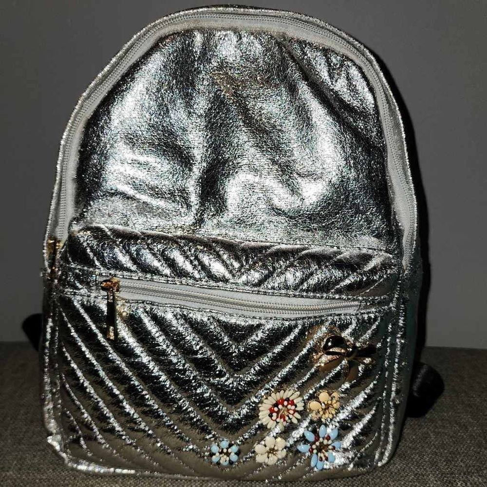 Olivia Miller Silver Backpack Purse